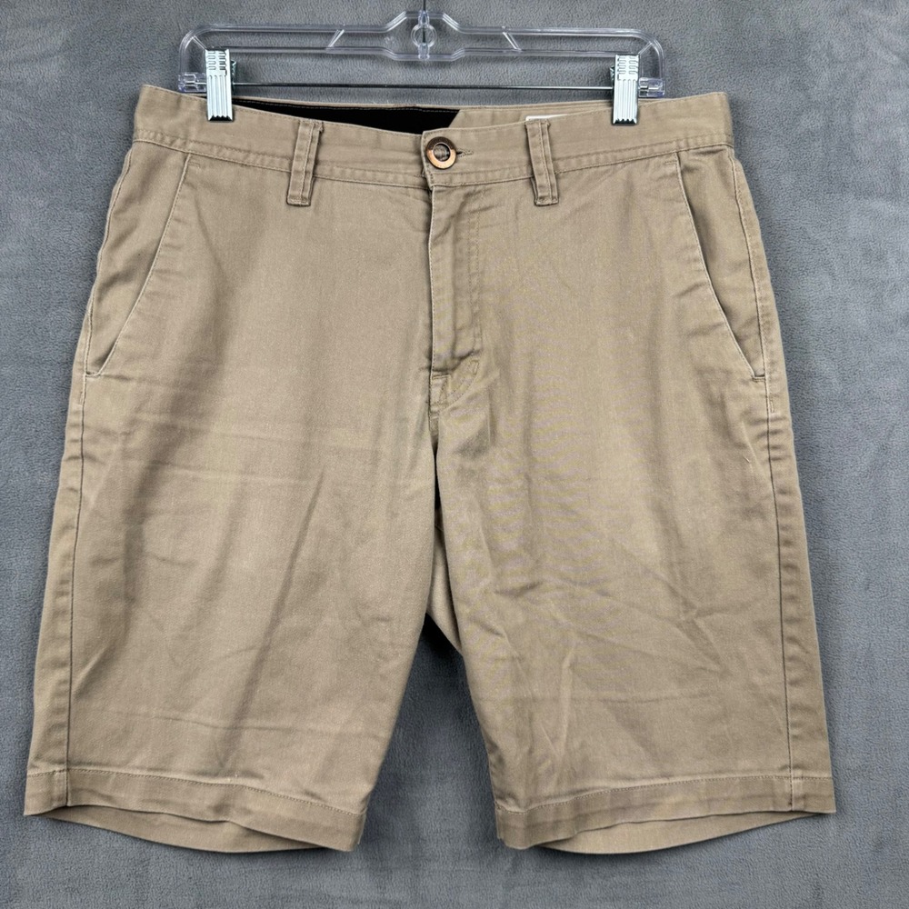 Volcom Mens Khaki Chino Shorts Size 32 Flat‎ Front Casual Summer
